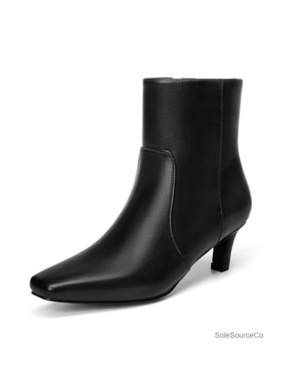 Low Heel Square Toe Ankle Boots Faux Leather Side Zipper Booties